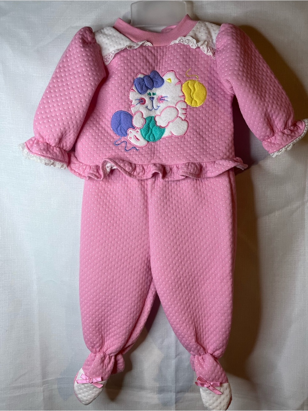 Baby Girl Pink Quilted Kitty Footed One-Piece vtg love spun